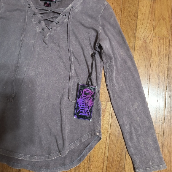 NWT Rock And Roll Cowgirl Lace Up V-neck Sweatshirt, Women's Small, Purple/Gray - Picture 6 of 11